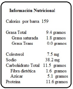 Información nutricional barras proteina